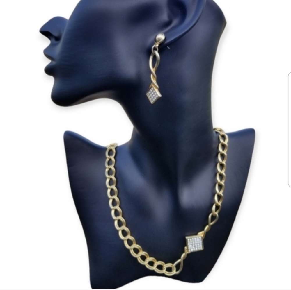 PARK LANE VINTAGE GOLDTONED & CRYSTAL CHAIN NECKLACE & EARRING SET